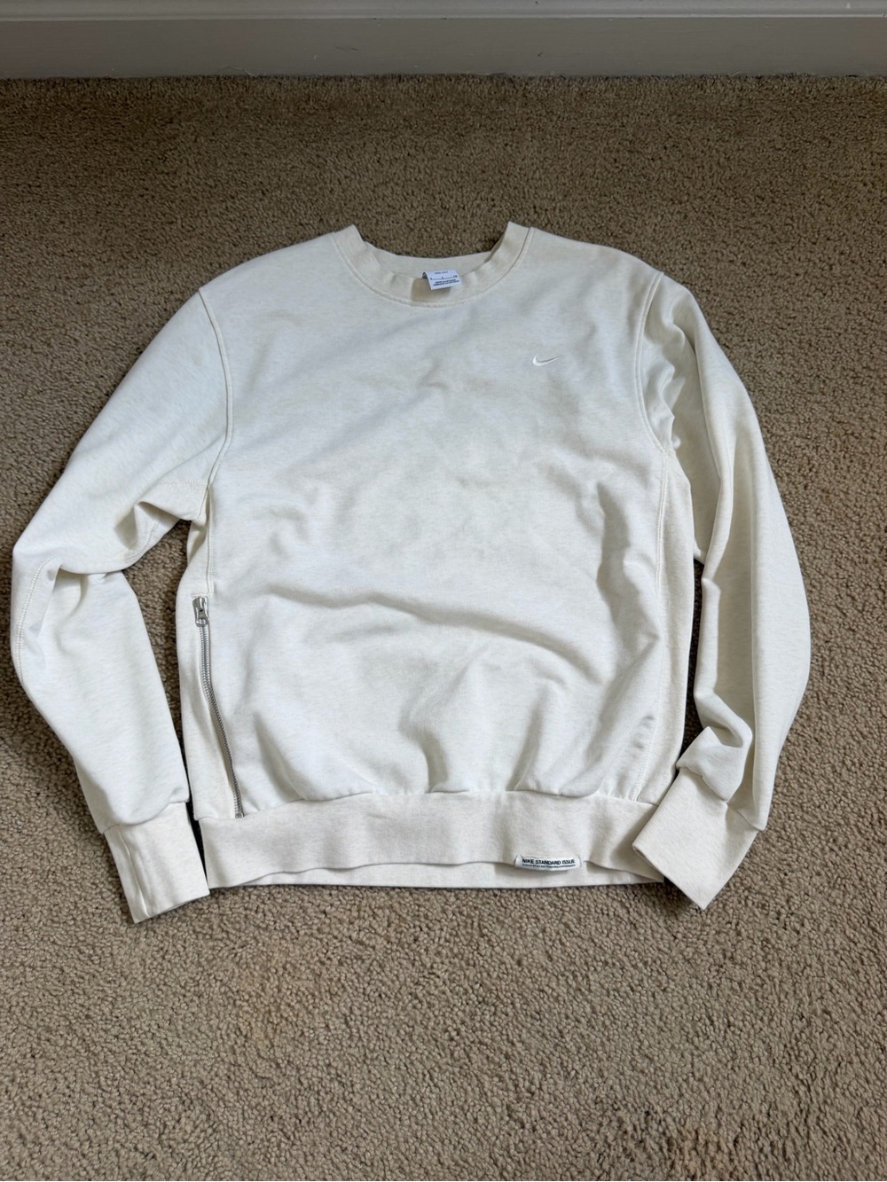 Nike Men's Crewneck Sweatshirt in Cream with Subtle Swoosh